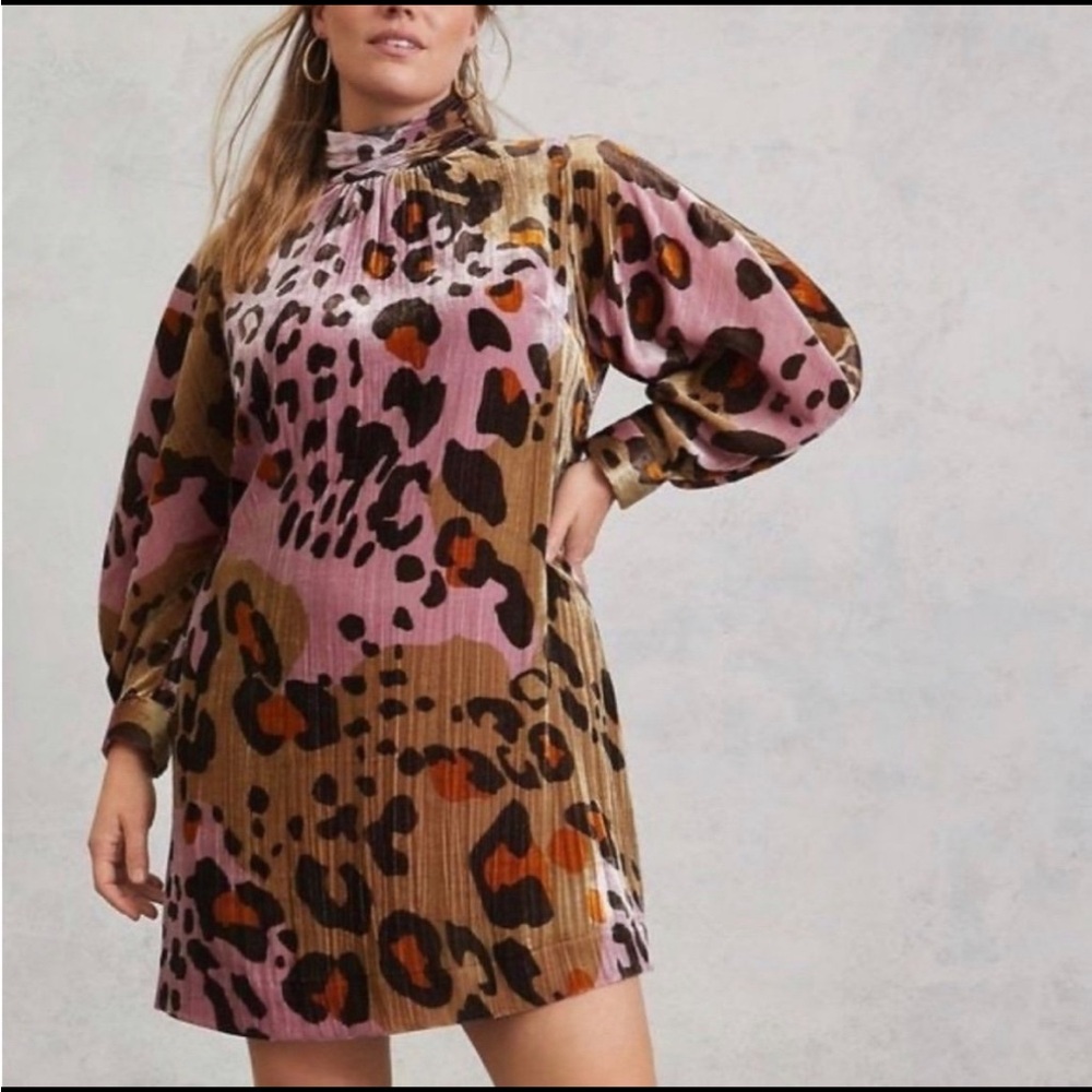 Anthropologie Pink Velvet Cheetah Dress sz 14 - Picture 3 of 7